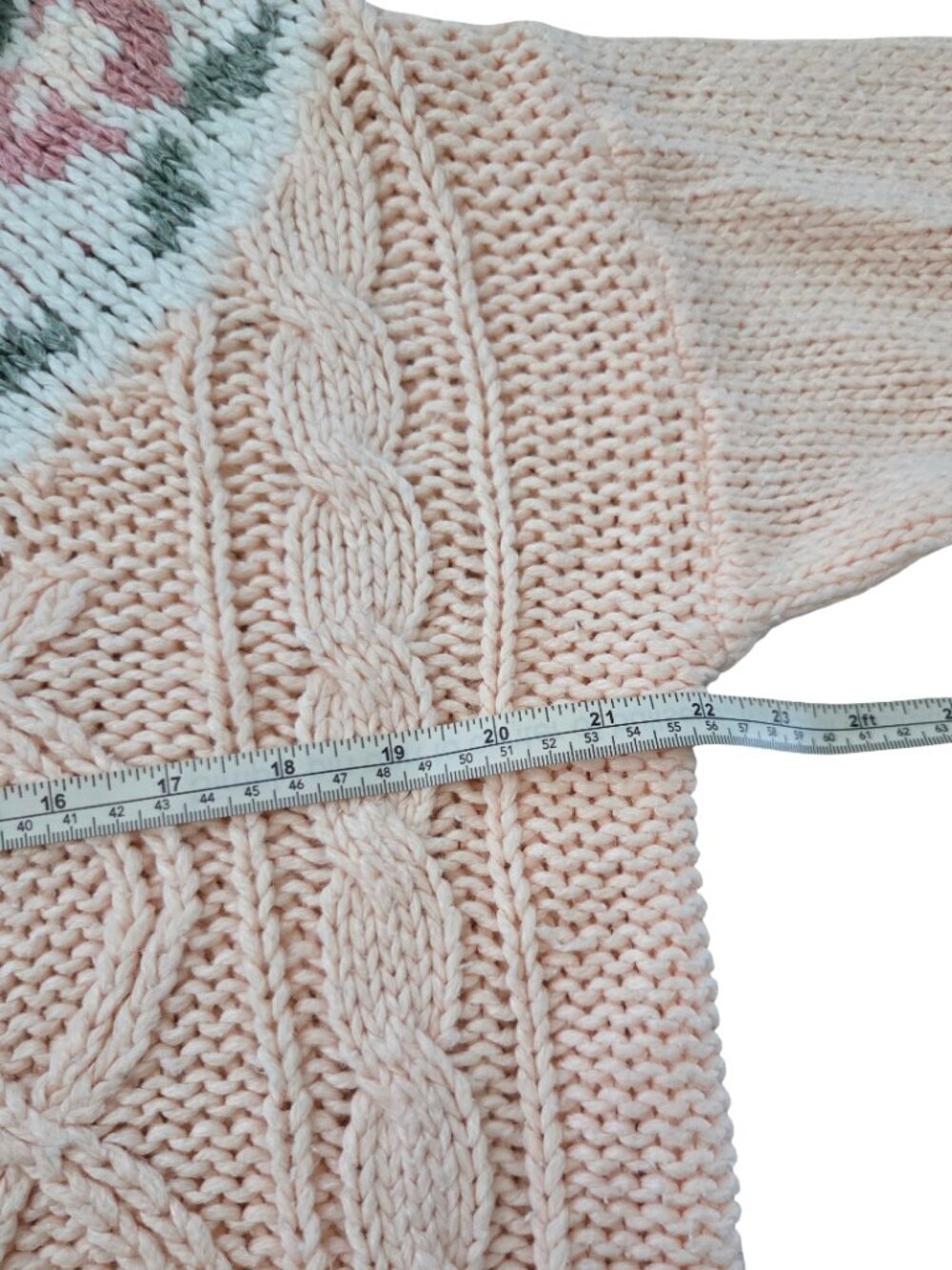 Vintage Huntington Ridge Hand Knit Sweater Womens M Peach Floral Fair Isle - Picture 9 of 10